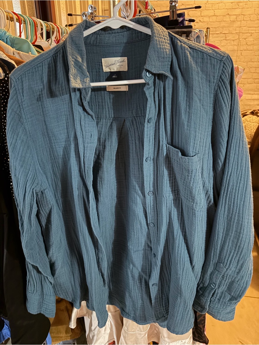 Universal Thread Textured Button-Down Shirt in Dusty Blue
